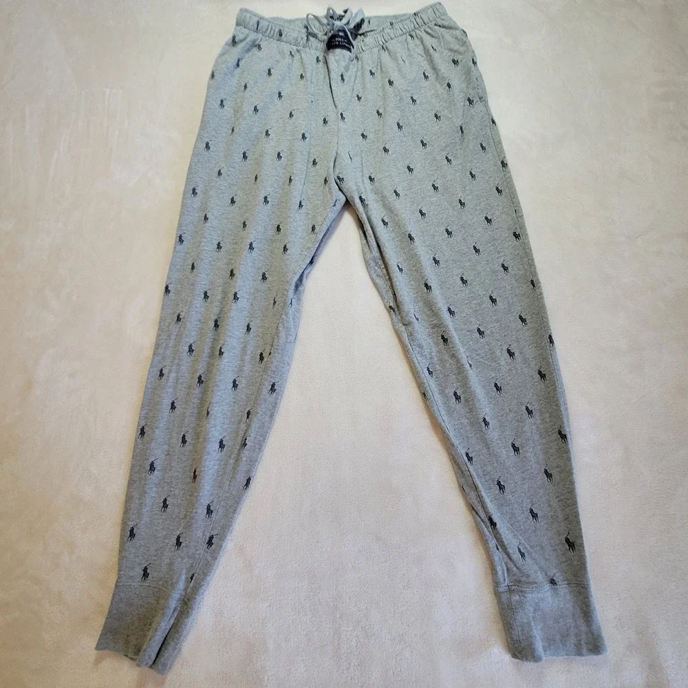 Polo Ralph Lauren Pajama Joggers Mens L Gray All Over Pony Logo Sleepwear Pants